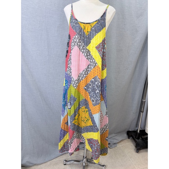 Natural Life Patchwork Quilt Print Maxi Dress Spaghetti Strap Cotton Boho L/XL - Picture 7 of 12